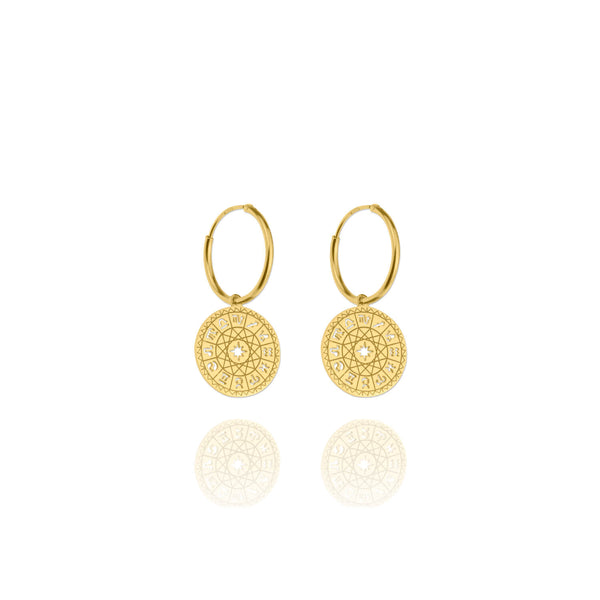 Astrology Wheel Zodiac Gold Vermeil Earrings