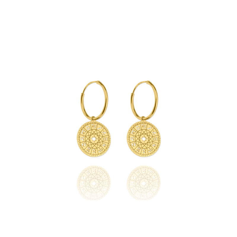 Astrology Wheel Zodiac Gold Vermeil Earrings