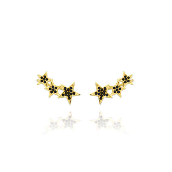 Black Stars Gold Vermeil Ear Climbers