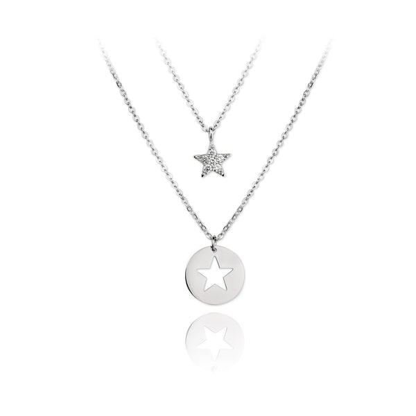 Double Star Pendant Silver Necklace