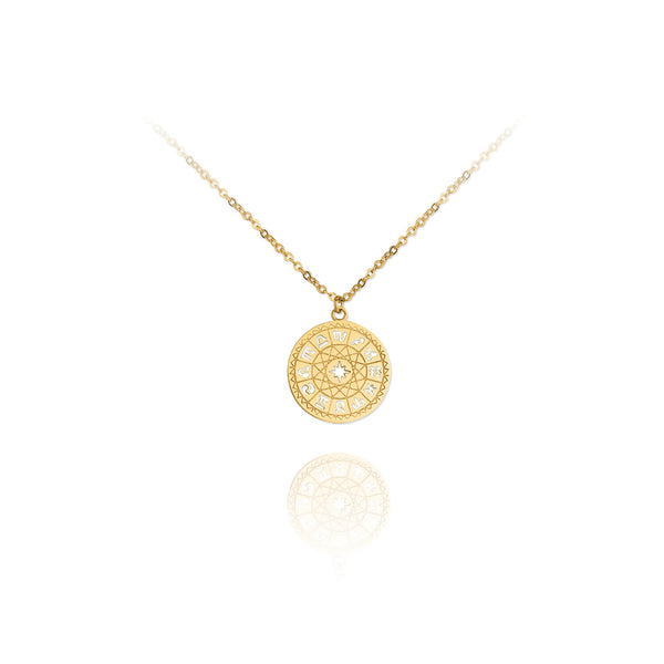 Astrology Wheel Zodiac Gold Plated Necklace