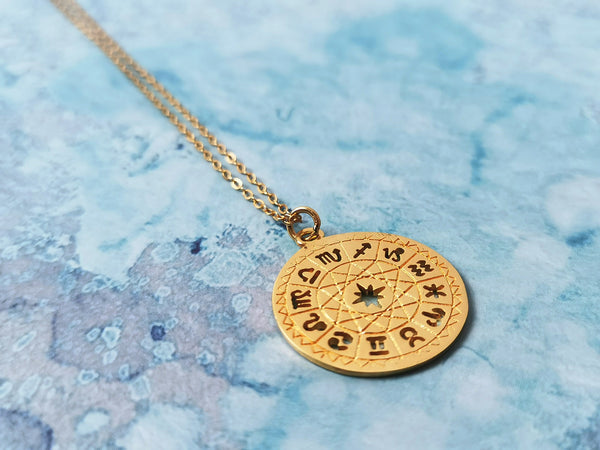 Astrology Wheel Zodiac Gold Plated Necklace