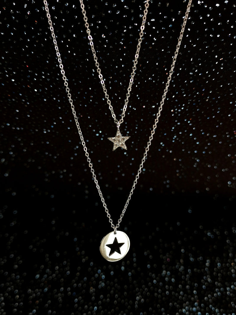 Double Star Pendant Silver Necklace