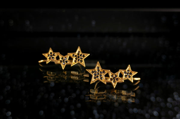 Black Stars Gold Vermeil Ear Climbers