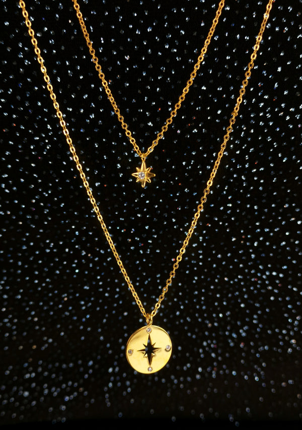 Double Polaris Pendant Gold Vermeil Necklace