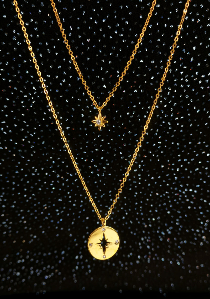 Double Polaris Pendant Gold Vermeil Necklace