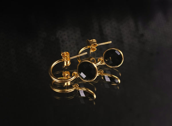 <transcy>Pendientes "Piedra Negra" Chapado en Oro</transcy>